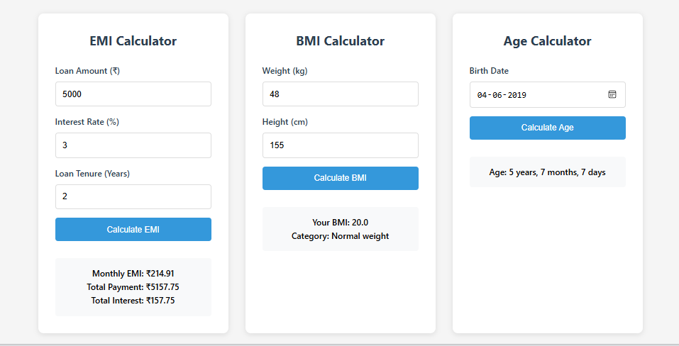 How to create a  EMI, BMI, and Age Calculator