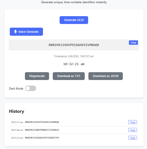 ULID Generator - Professional Unique Identifier Tool 2025